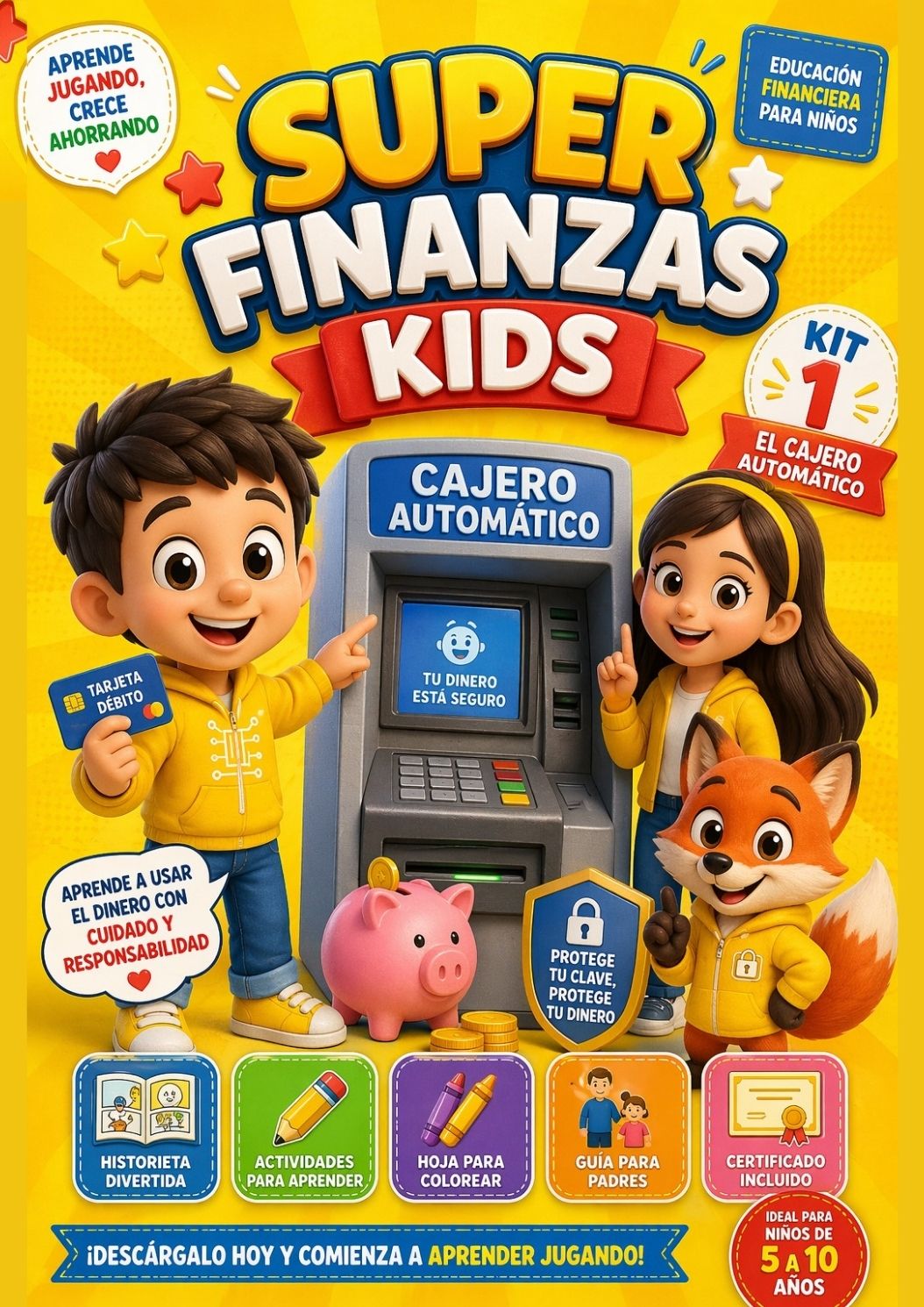 Portada del kit Super Finanzas Kids: El Cajero Automático